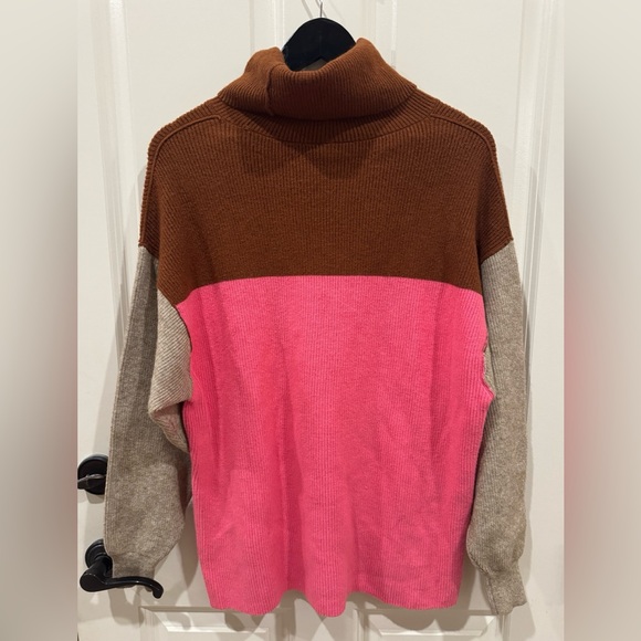Free People Colorblock Soft Turtleneck Sweater Candypop- size XS EUC - Picture 5 of 8